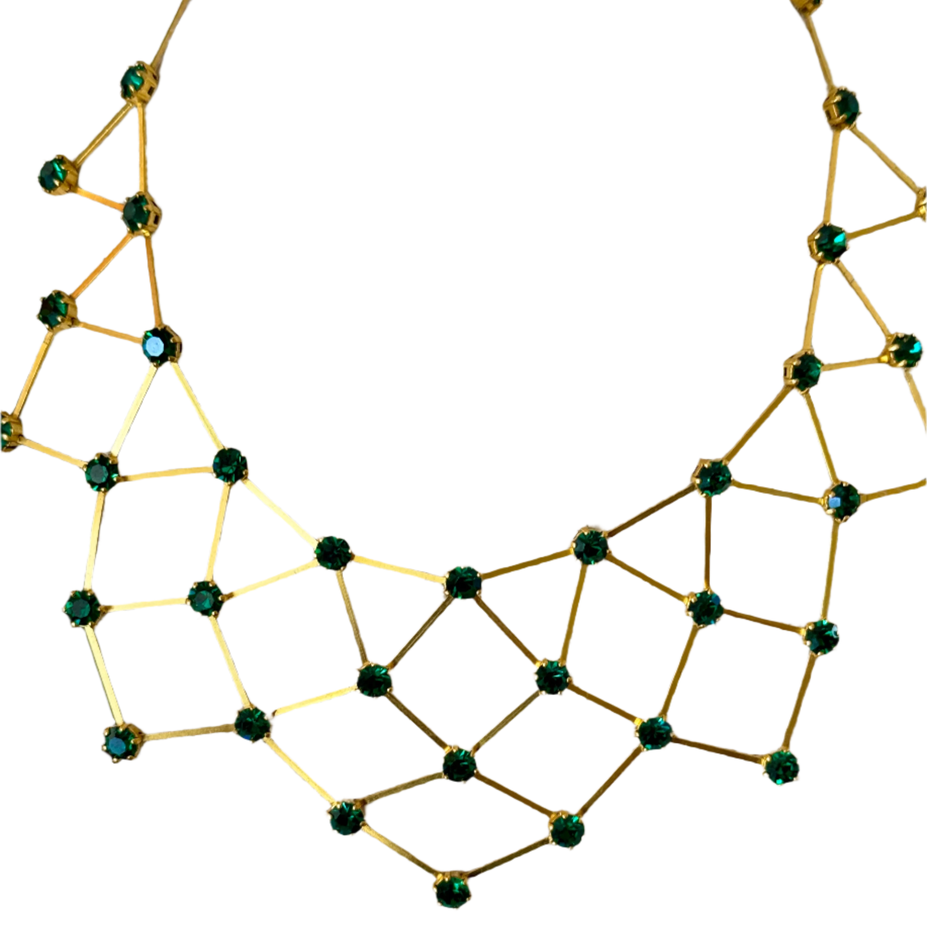 1960s French Emerald Green Crystal Gold Collar Necklace