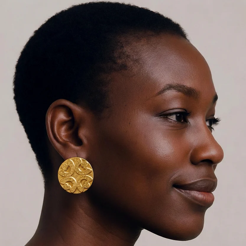 Vintage Designer Carita Paris Gold Flower Disc Earrings - Image 2