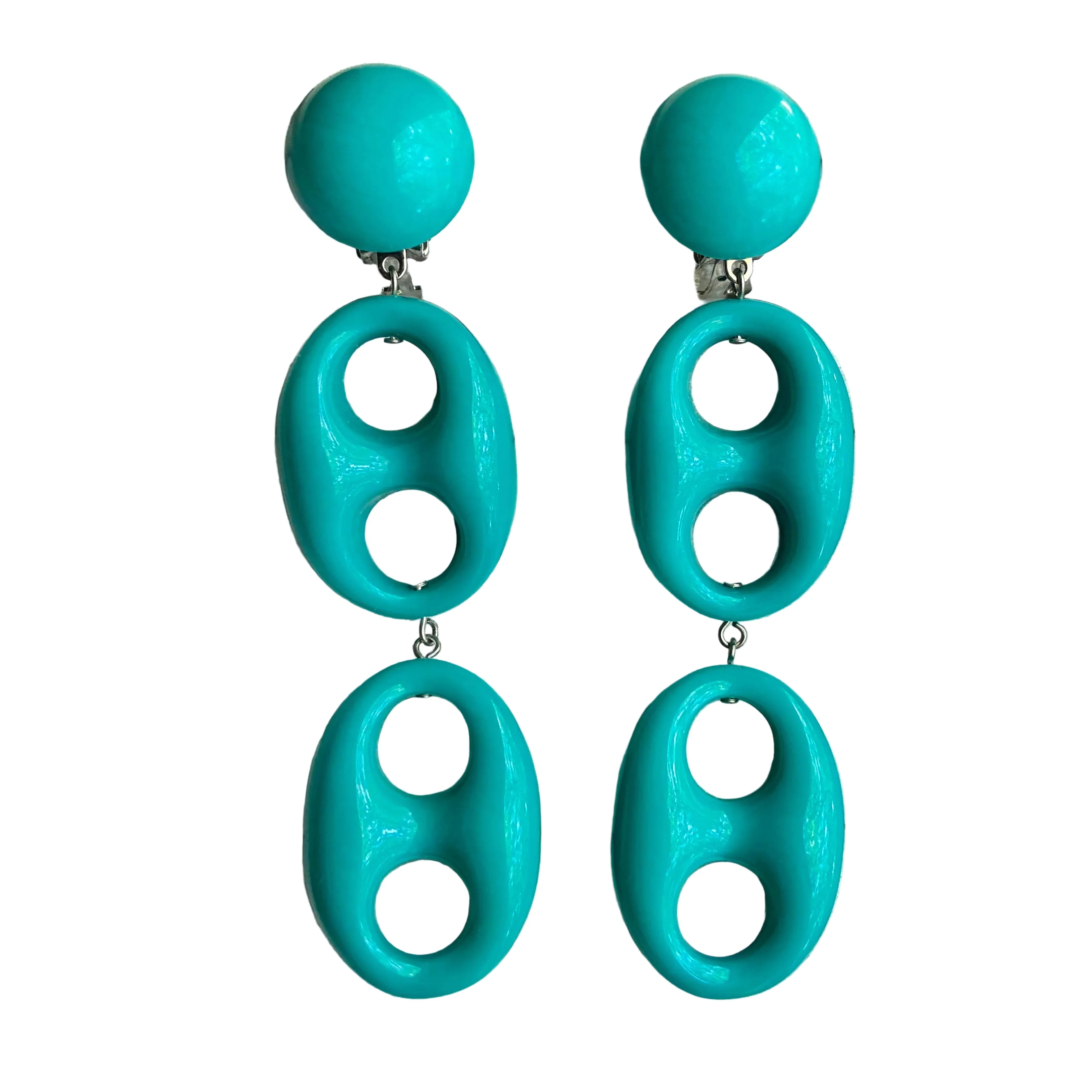 Dark Turquoise Mariner Link Clip-On Earrings
