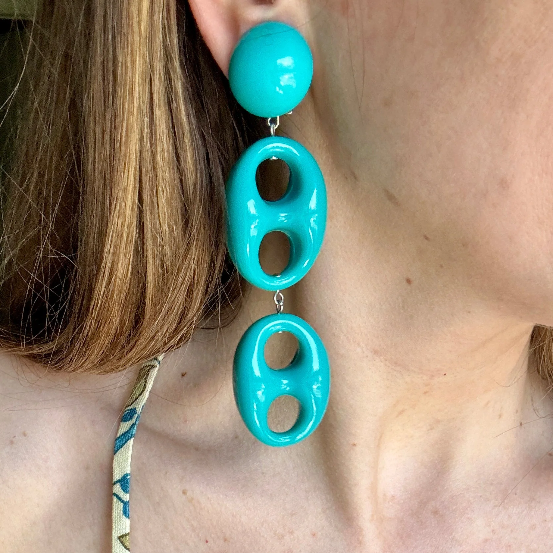 Dark Turquoise Mariner Link Clip-On Earrings - Image 2