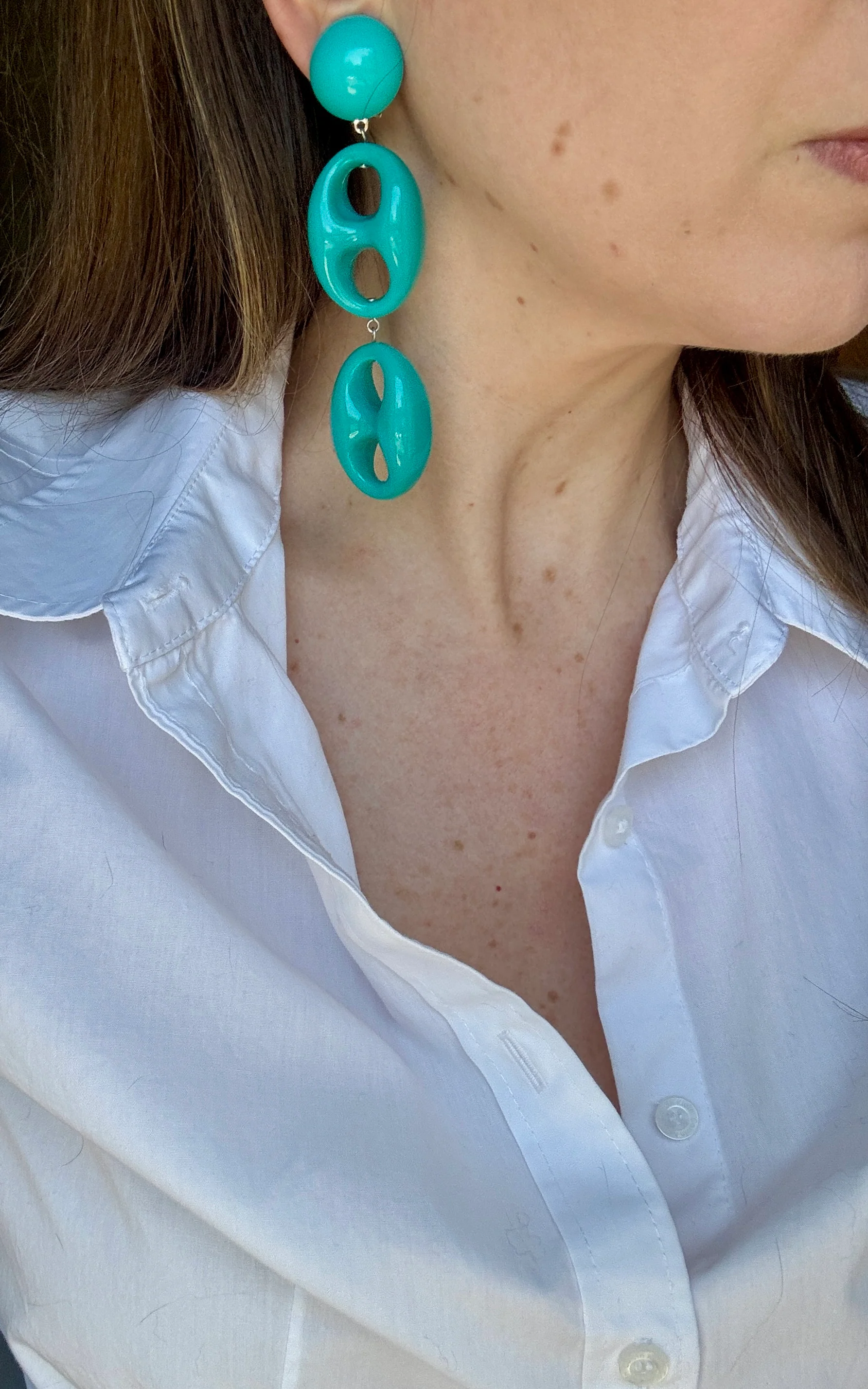 Dark Turquoise Mariner Link Clip-On Earrings - Image 3