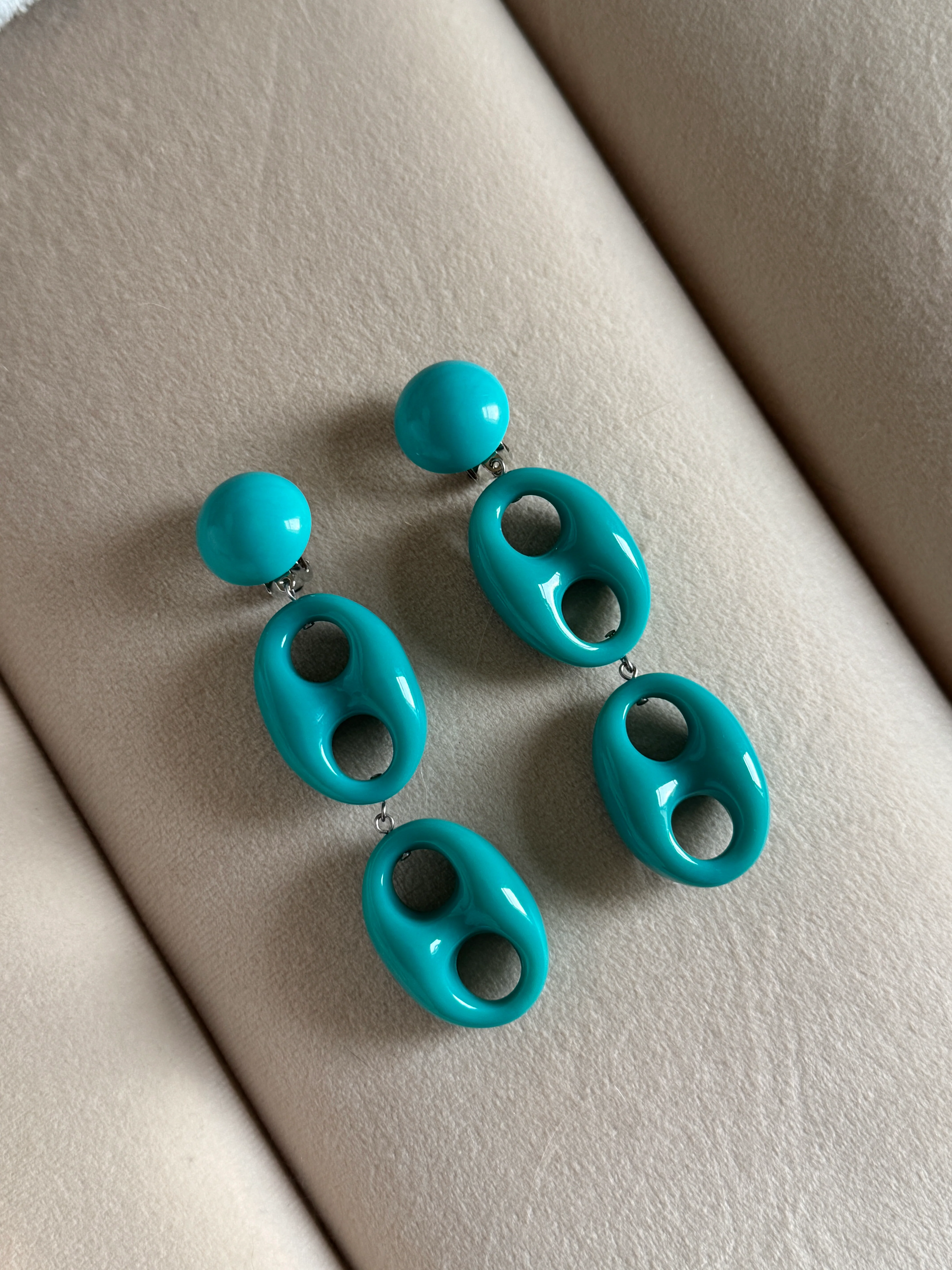 Dark Turquoise Mariner Link Clip-On Earrings - Image 5
