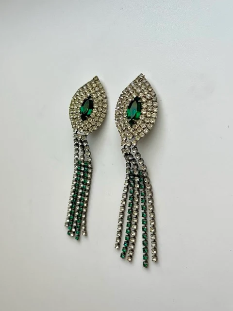 Vintage 60s Emerald Crystal Cascade Earrings - Image 5