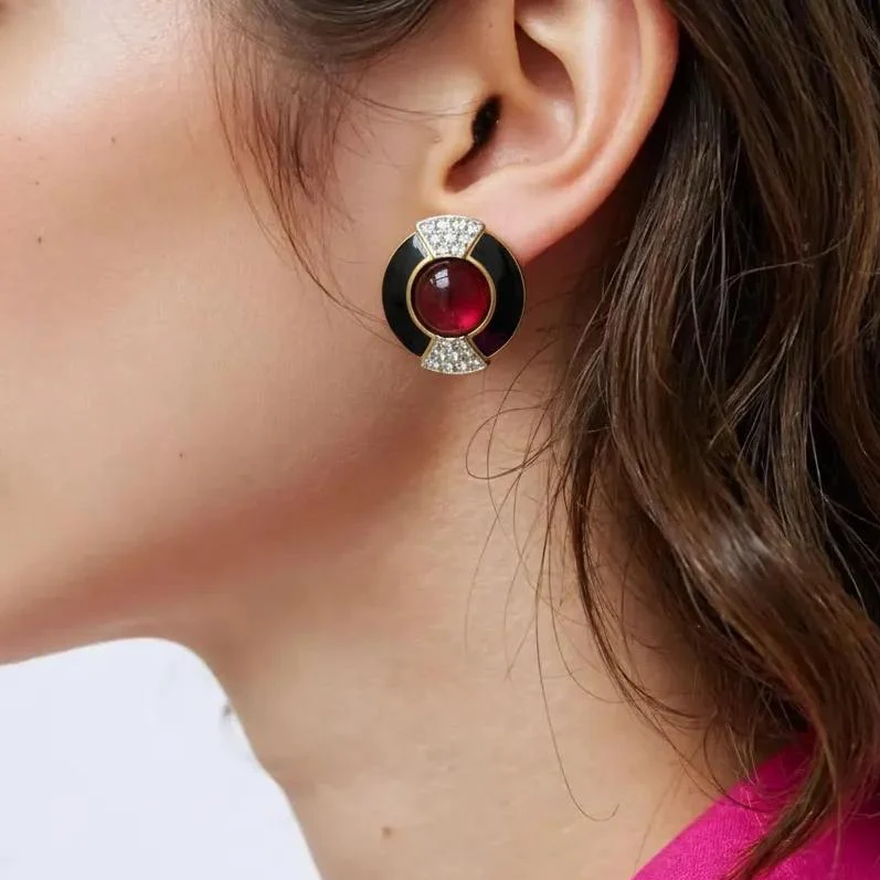 Vintage French Art Deco Red Glass Earrings - Image 2