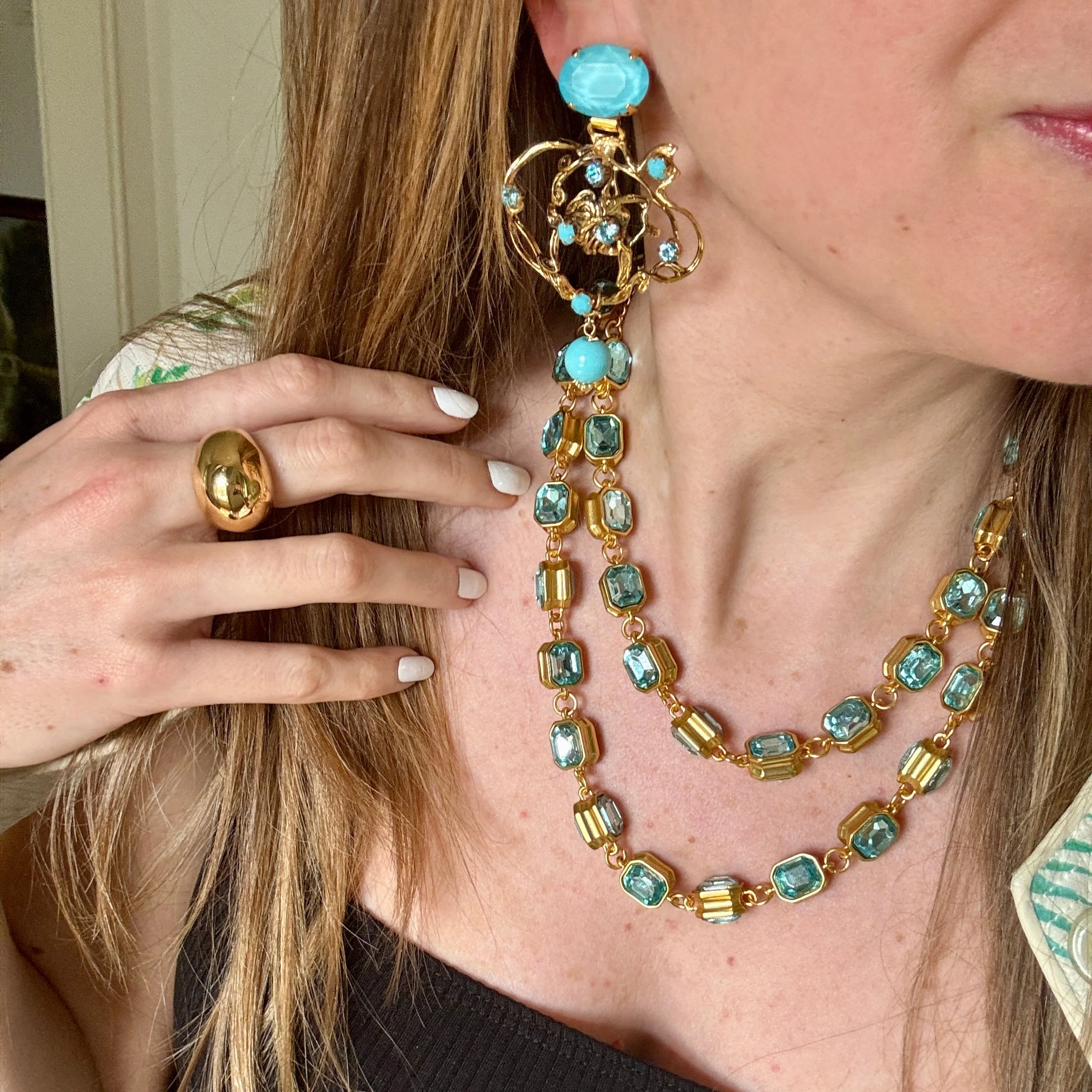 Extra Long Crystal Necklace - Blue & Green - Image 2