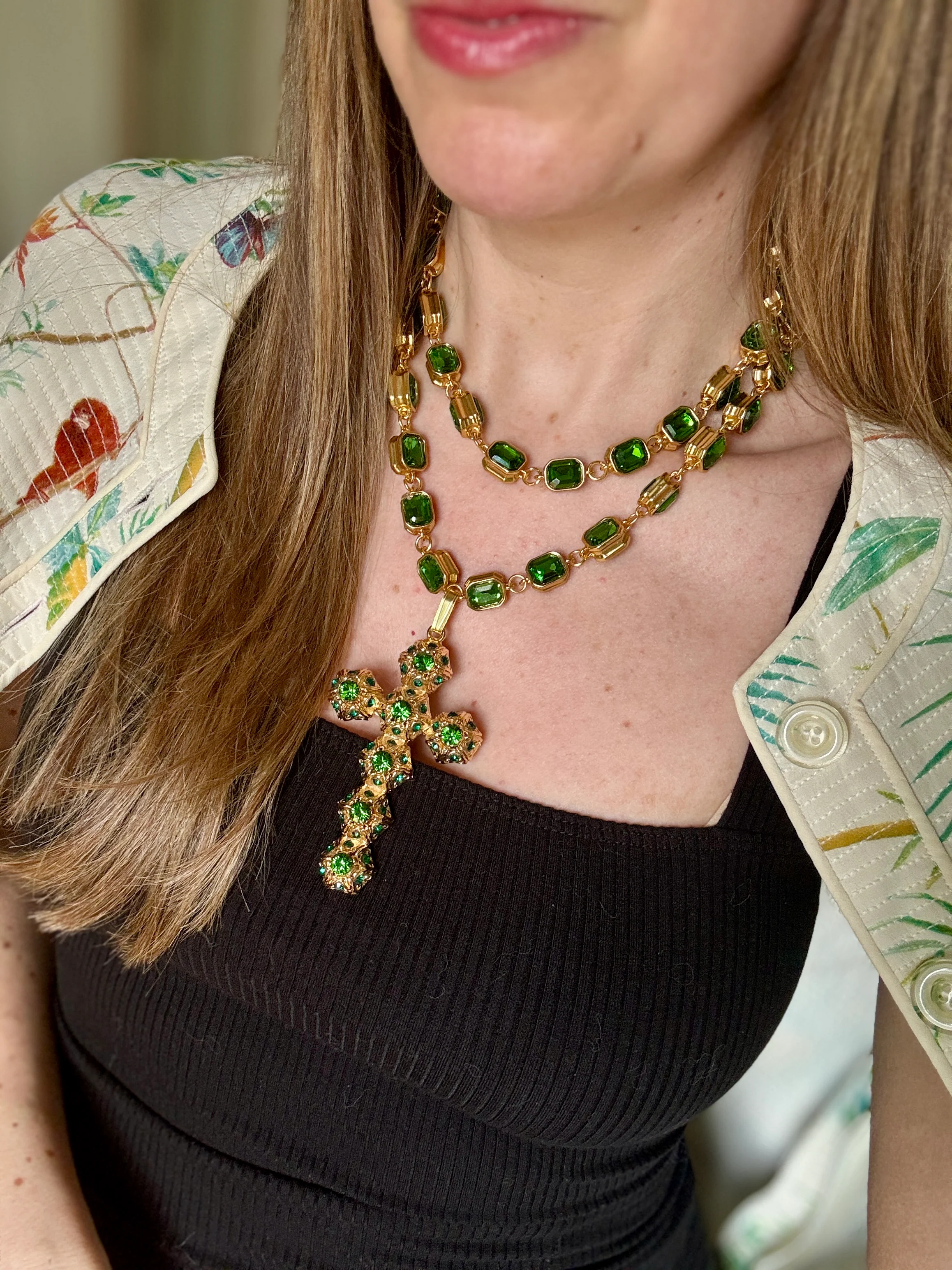 Extra Long Crystal Necklace - Blue & Green - Image 4