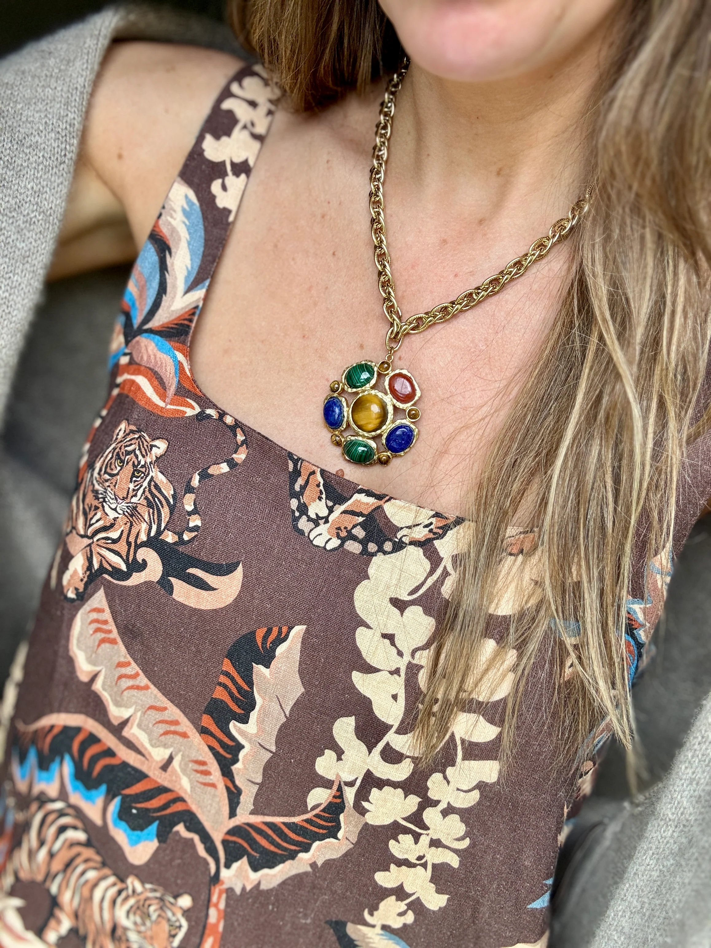 French Malachite Pendant Necklace - Image 2