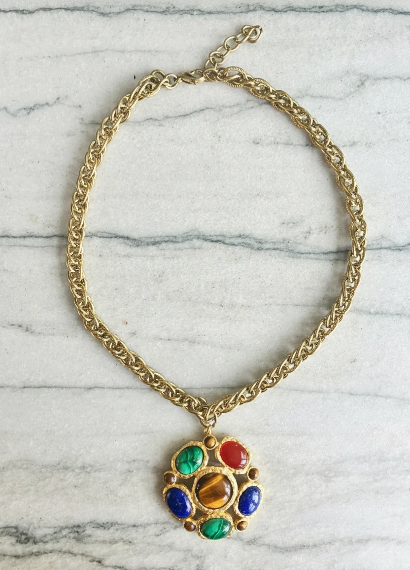 French Malachite Pendant Necklace - Image 3