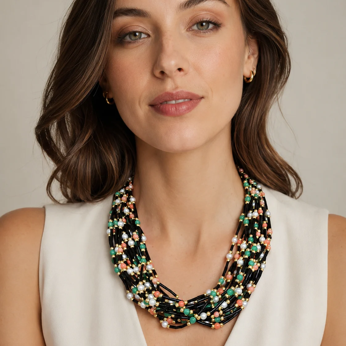 Vintage Italain  Multi-Strand Beaded Necklace - Image 2