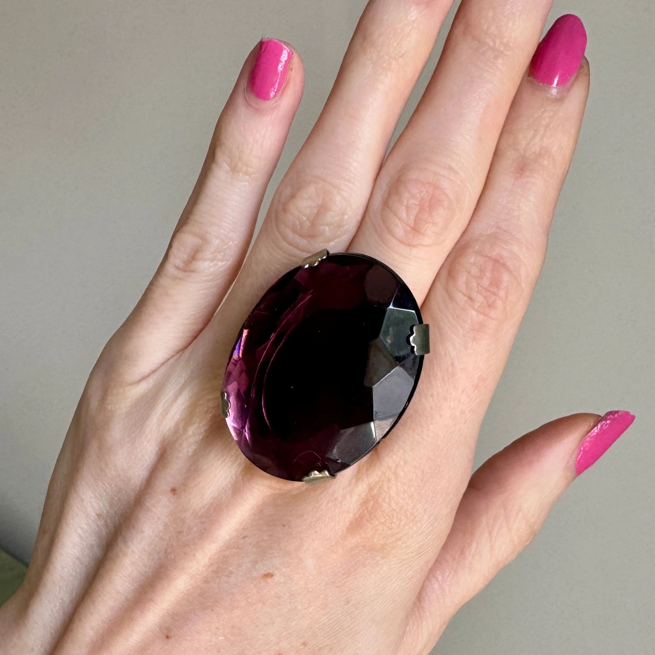 Huge Vintage Italian Purple Crystal  Cocktail Ring Size 8 - Image 2