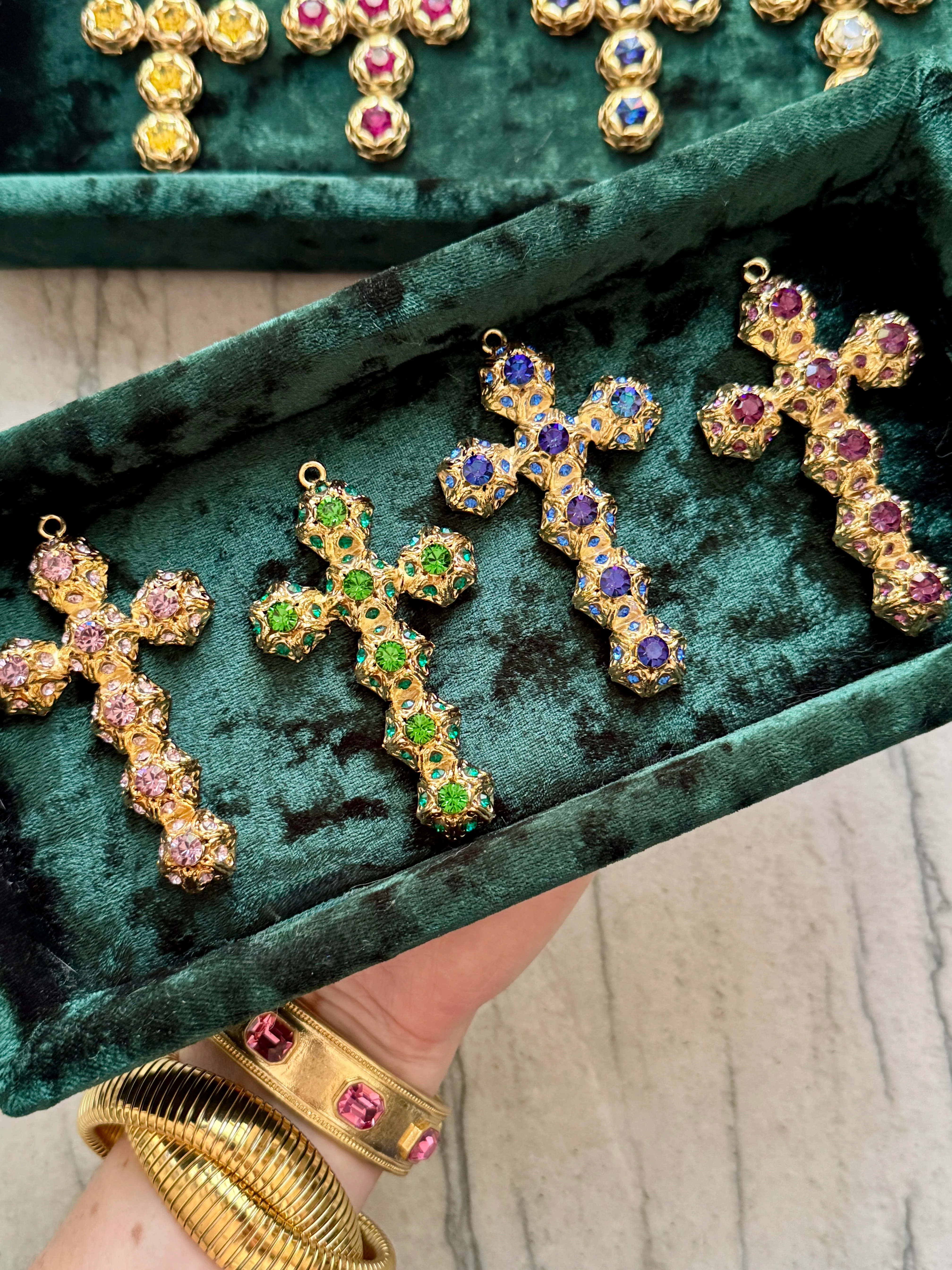 Italian Chanel Metal Crystal Cross - Image 4