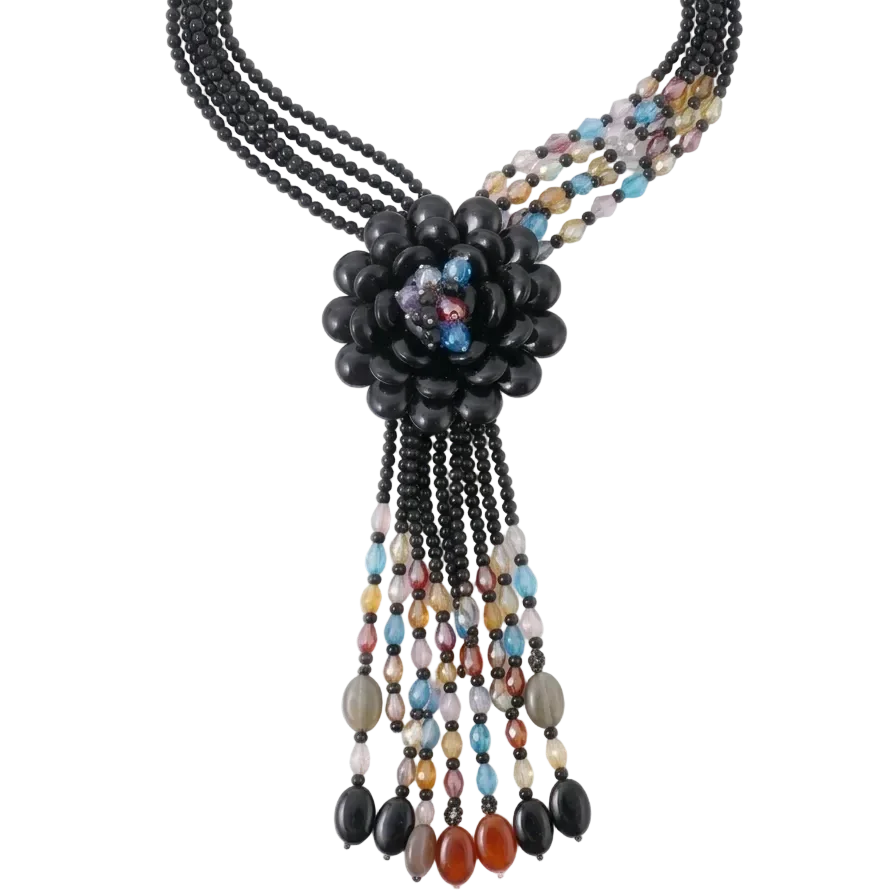 Joan Rivers Black Beaded Flower Necklace