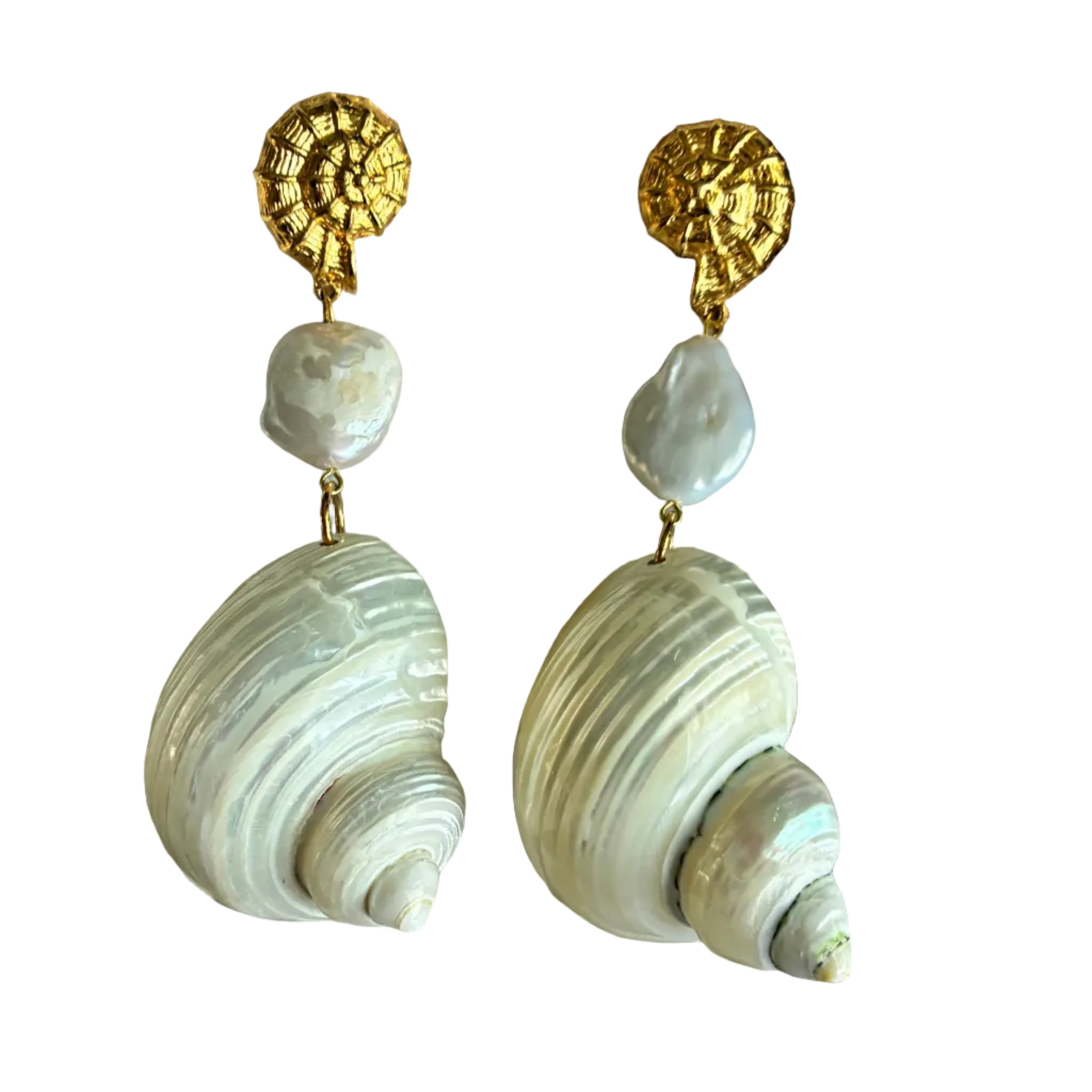 Sandy Shell and Baroque Pearl Earrings Pre Order