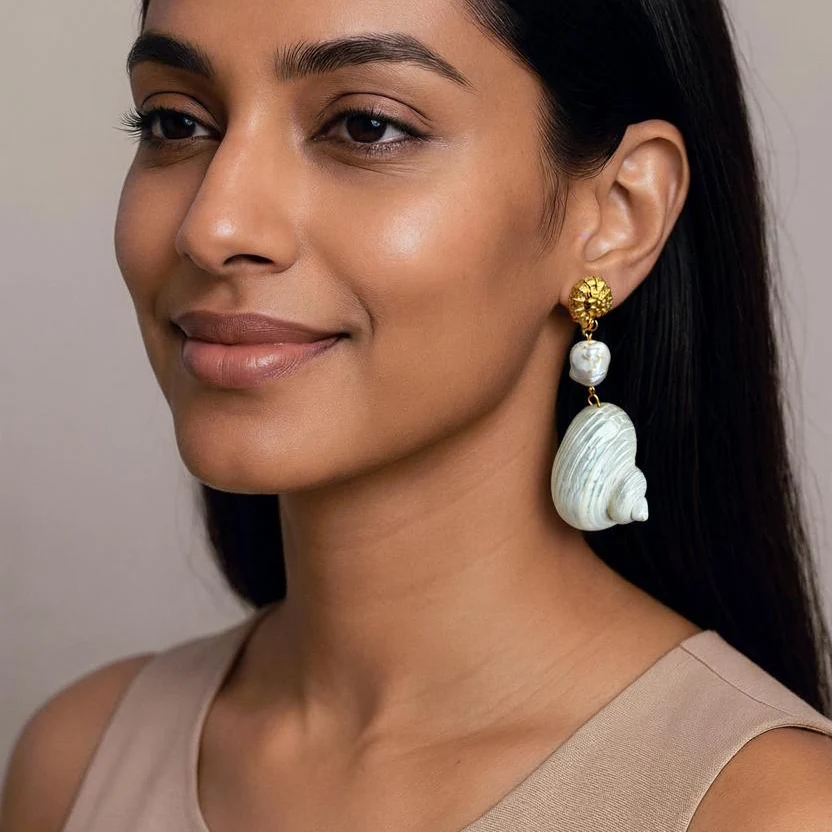 Sandy Shell and Baroque Pearl Earrings Pre Order - Image 2