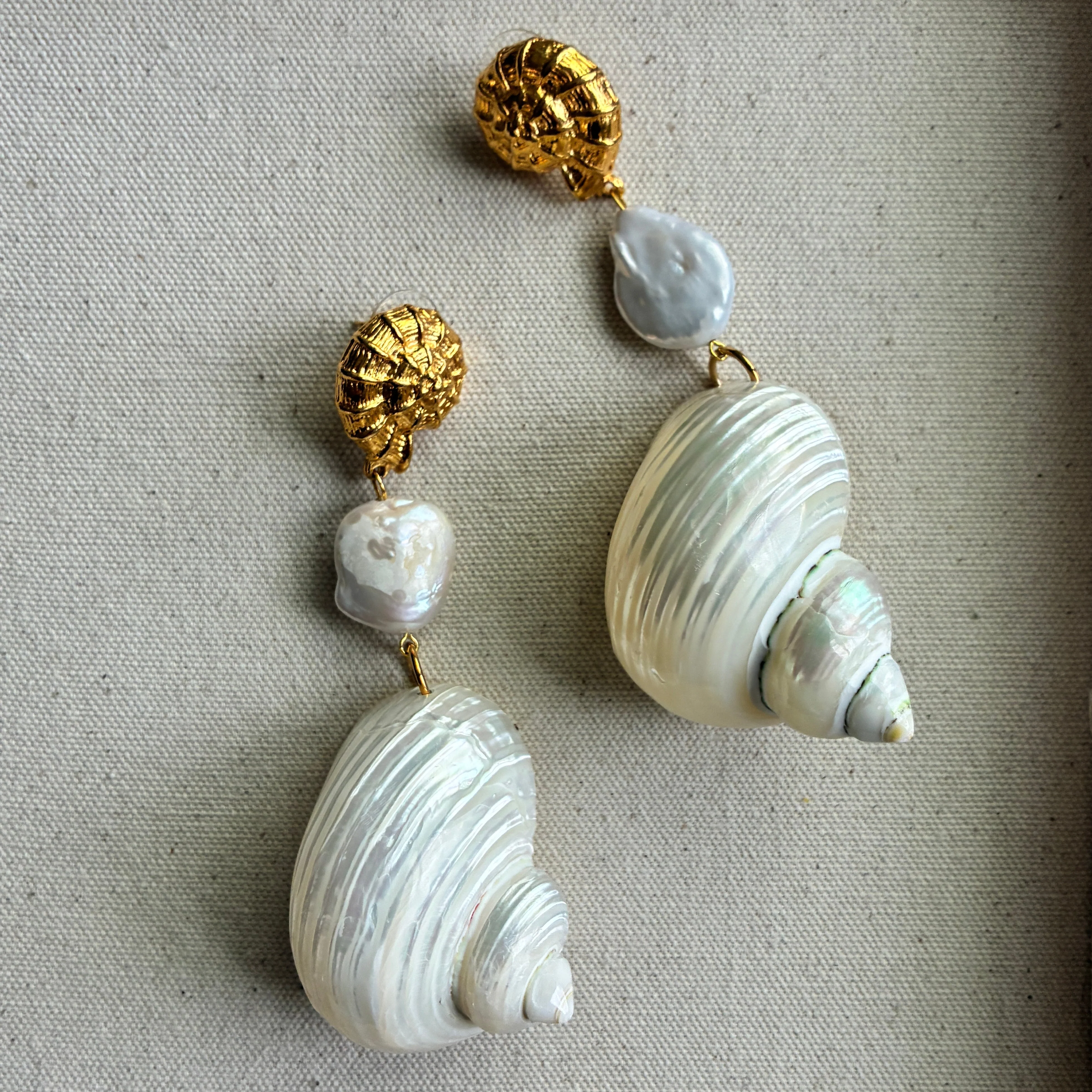 Sandy Shell and Baroque Pearl Earrings Pre Order - Image 3