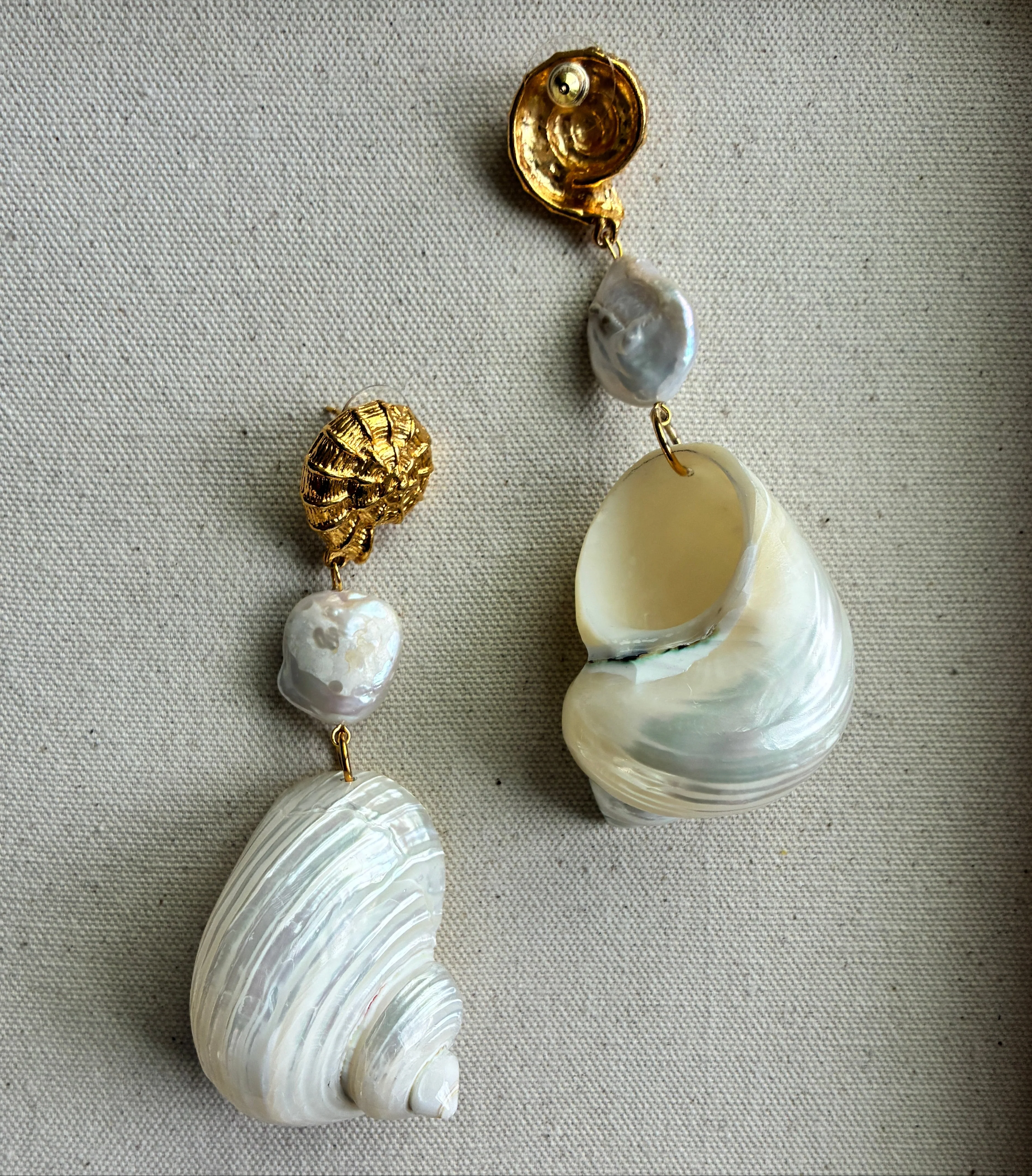 Sandy Shell and Baroque Pearl Earrings Pre Order - Image 4