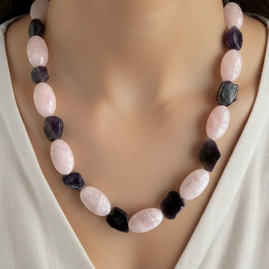 Vintage Amethyst and Rose Quartz Necklace - Image 2