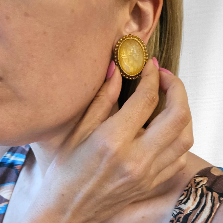 Vintage French Carved Scarab Earrings - Image 2
