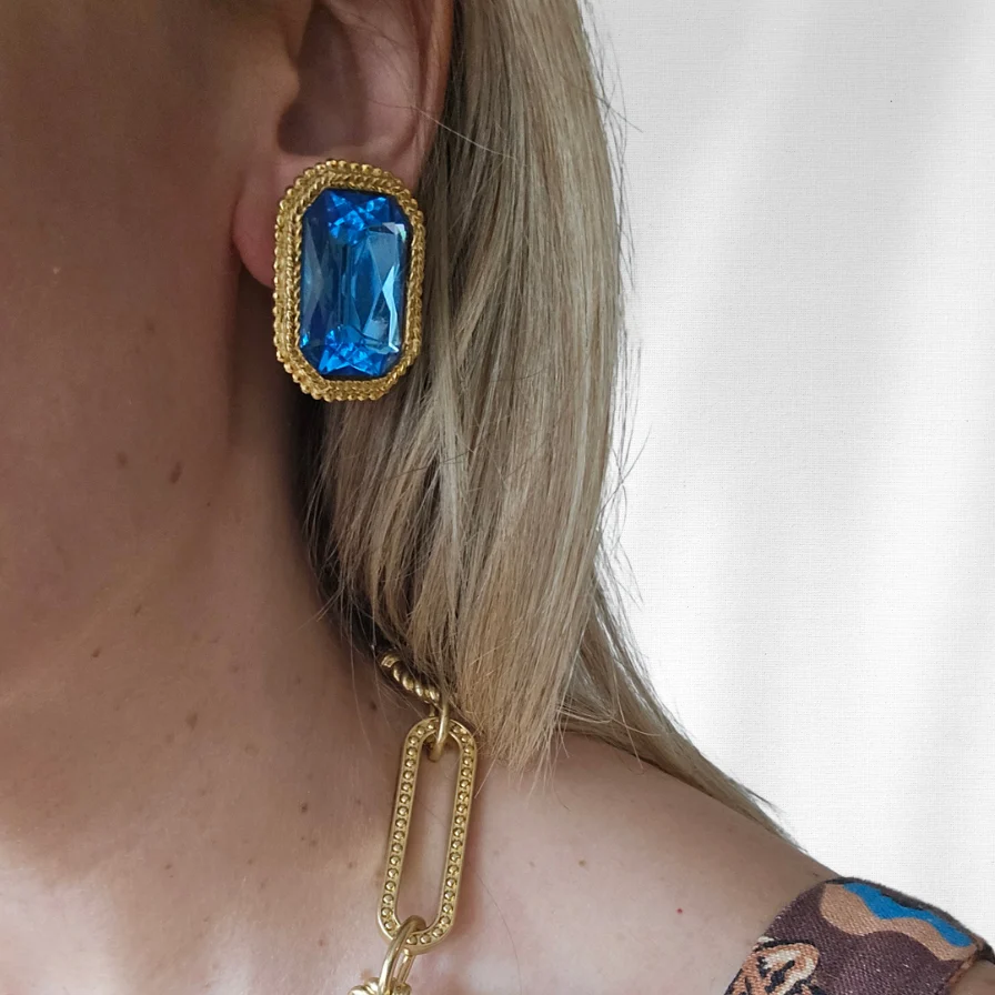 Vintage Emerald-Cut Blue Crystal Earrings - Image 3