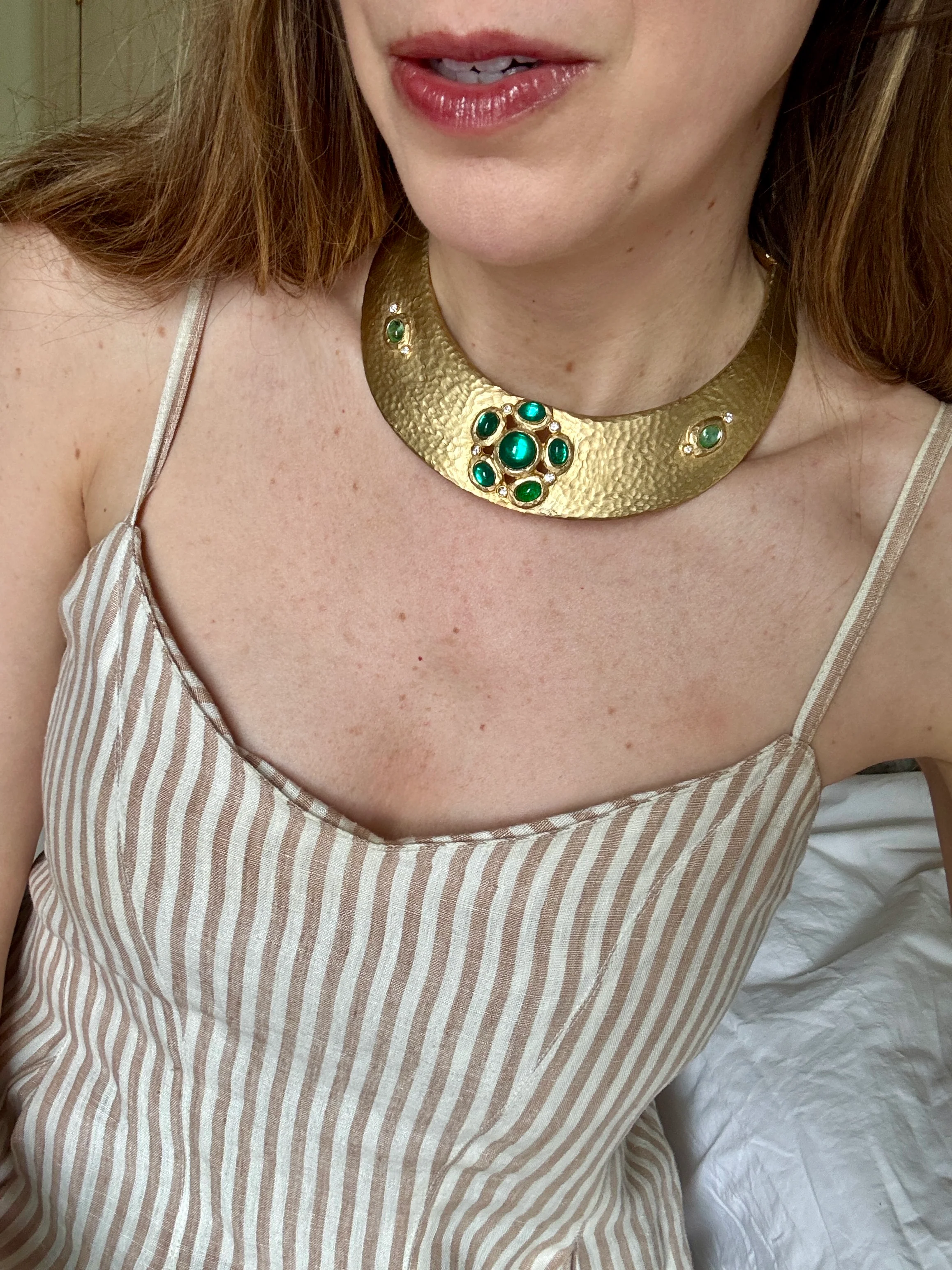 Vintage Kenneth Lane Mogul Green Flower Gold Collar - Image 3