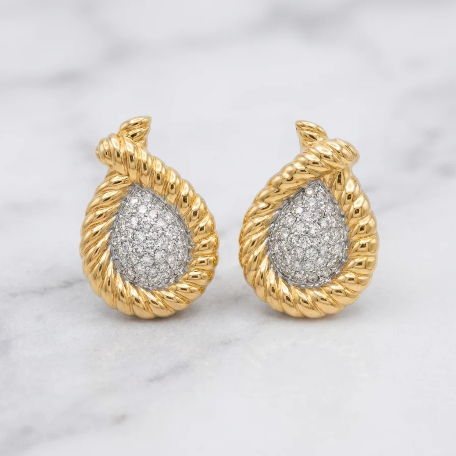 Vintage Gold & Crystal Teardrop Earrings - Image 4