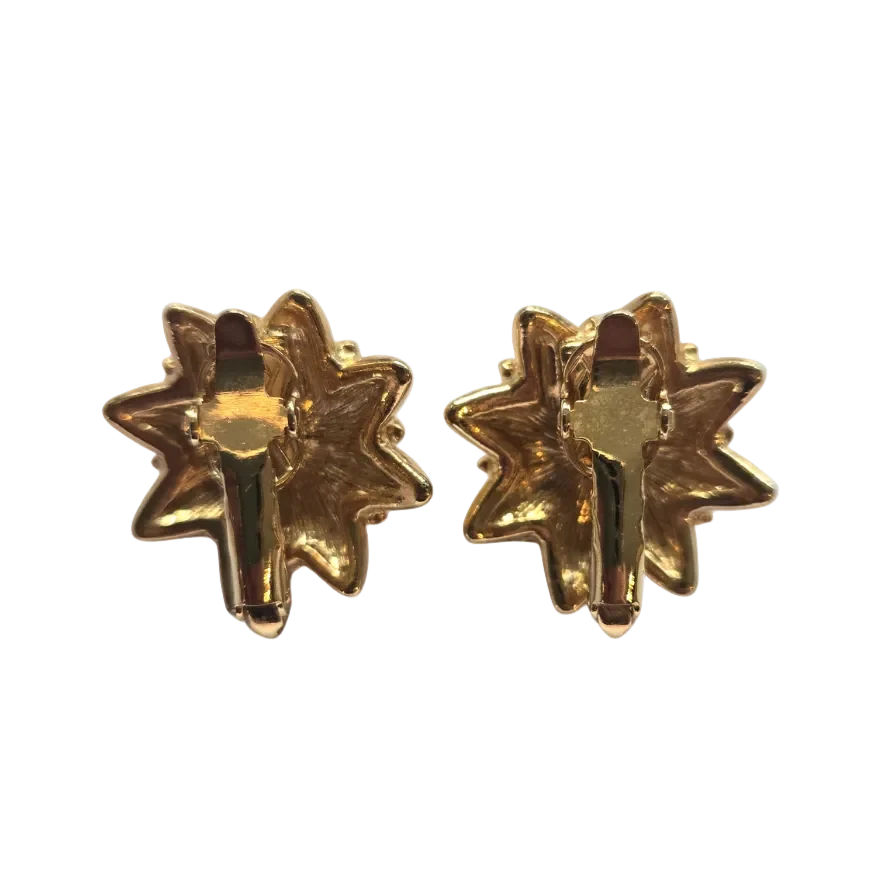 Vintage Gold Faux Pearl Flower Earrings - Image 4