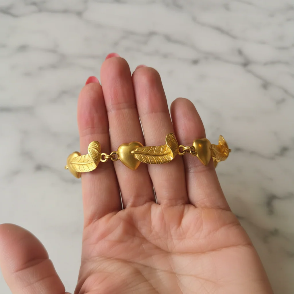 Vintage Gold Hearts and Feathers Bracelet - Image 3