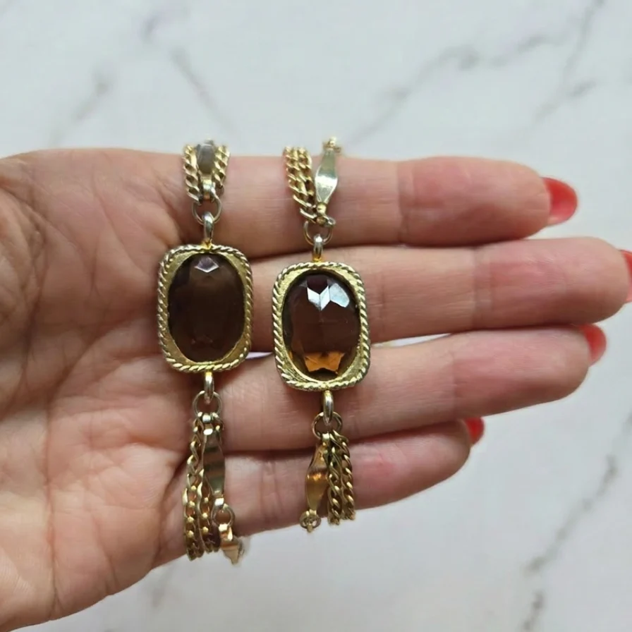 Vintage Gold Necklace with Amber Crystal Accents - Image 3