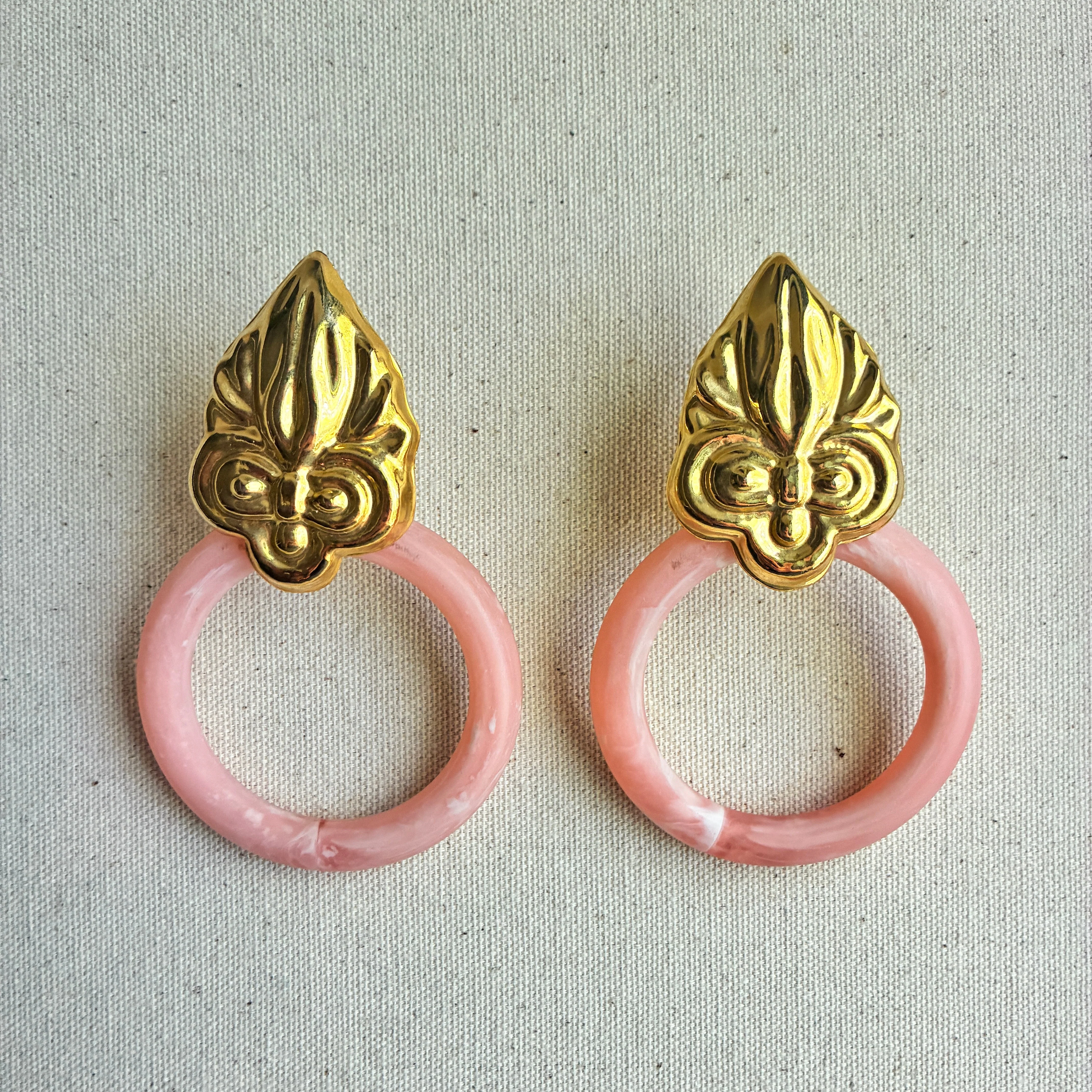 Vintage Italian 1980s Jade or Pink Statement Hoops - Image 5