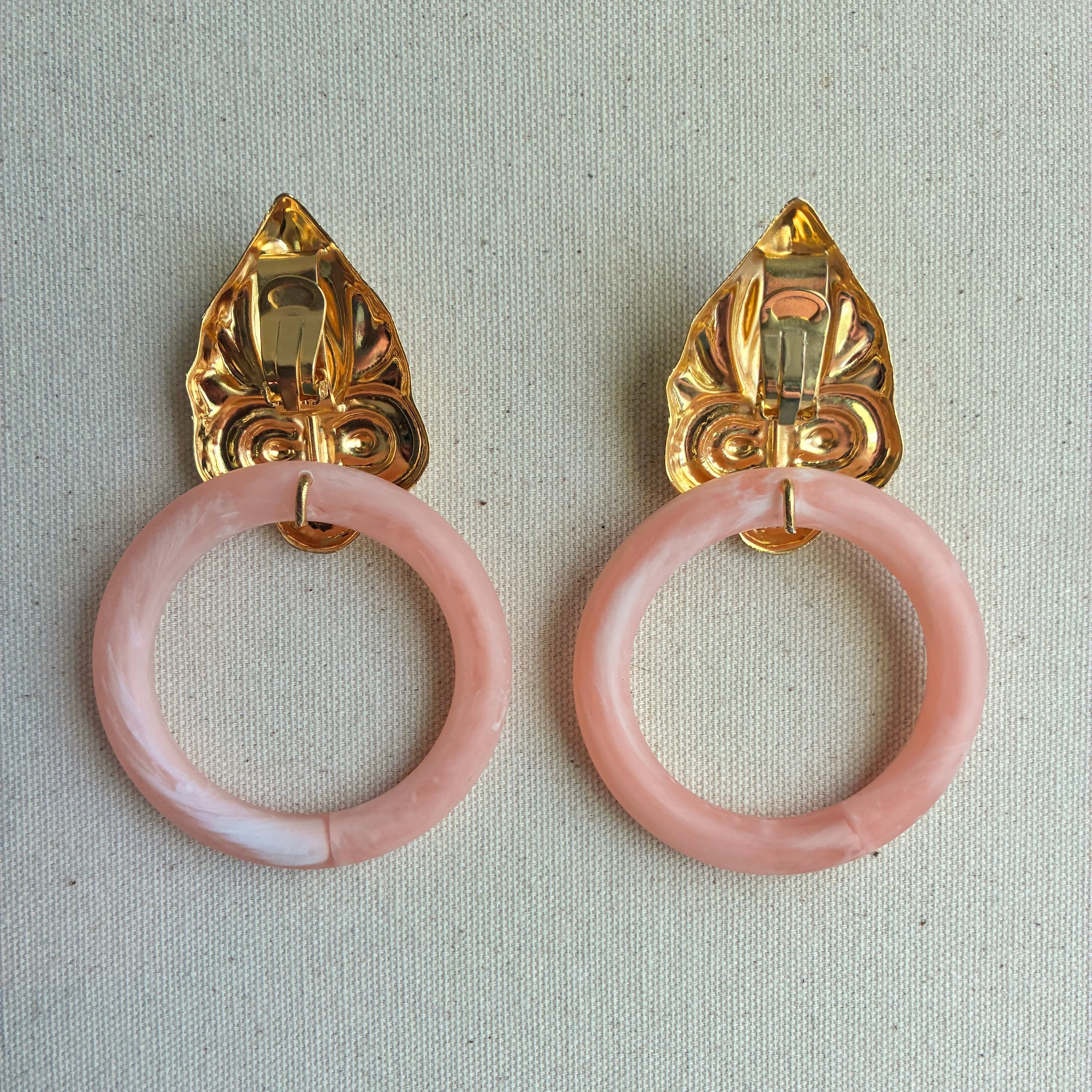 Vintage Italian 1980s Jade or Pink Statement Hoops - Image 6