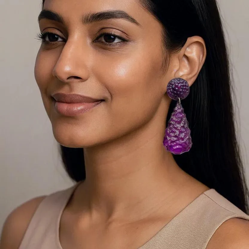 Vintage 60s French Purple Resin Earrings - Image 2