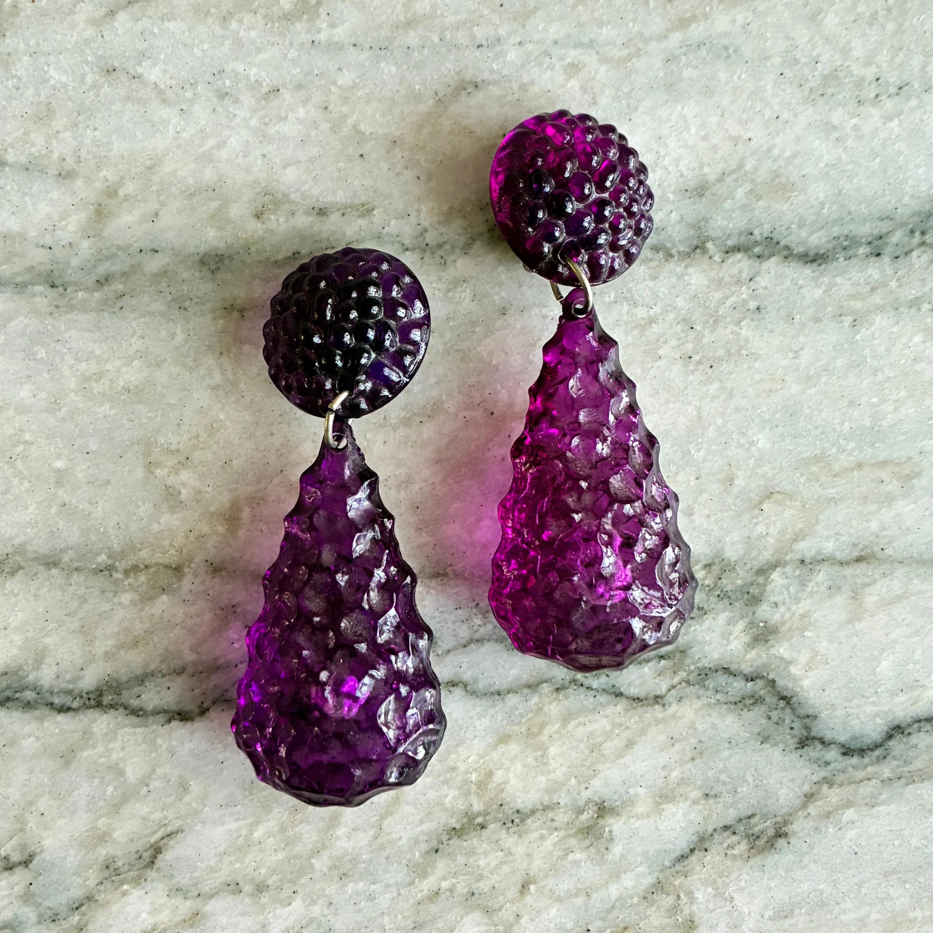 Vintage 60s French Purple Resin Earrings - Image 3