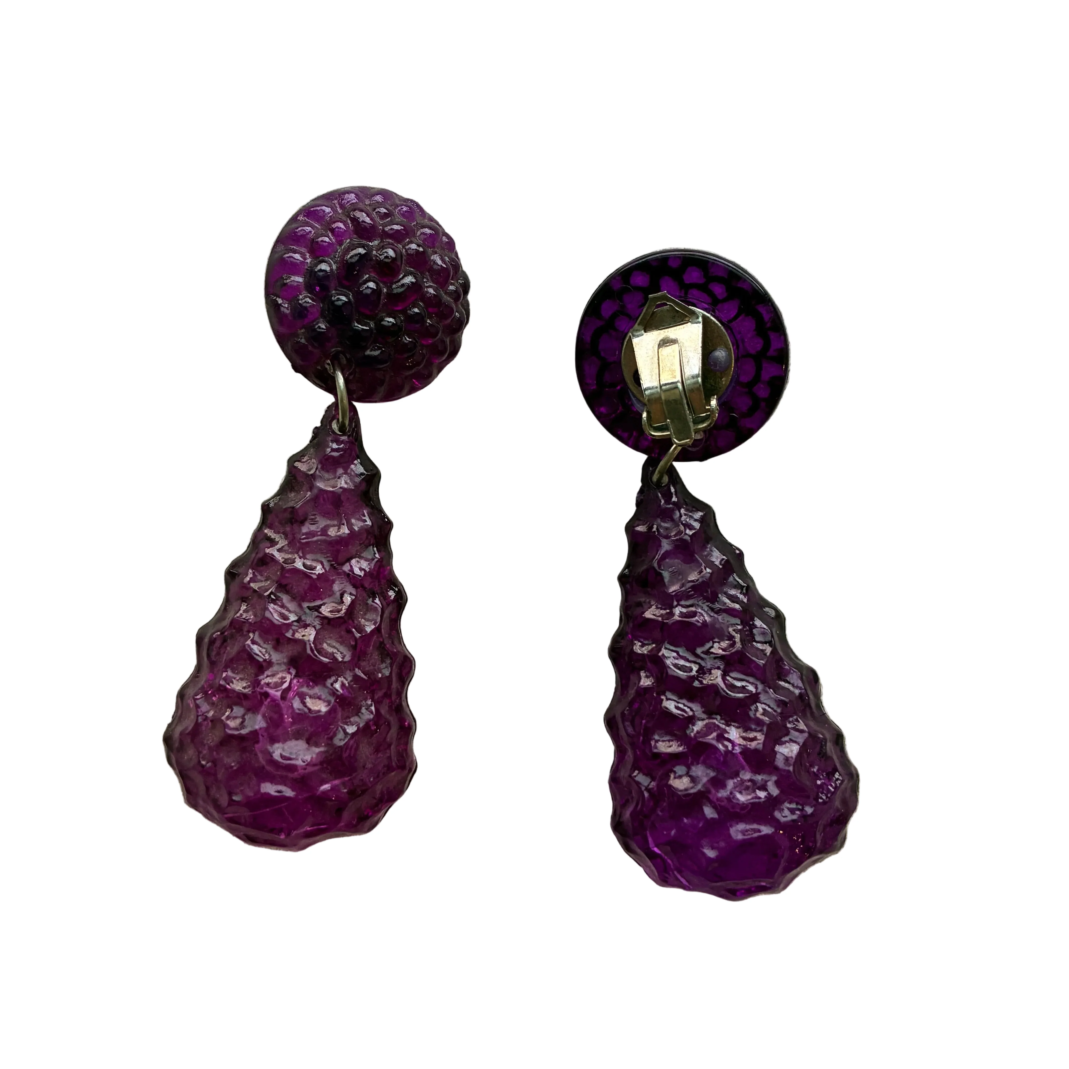 Vintage 60s French Purple Resin Earrings - Image 4
