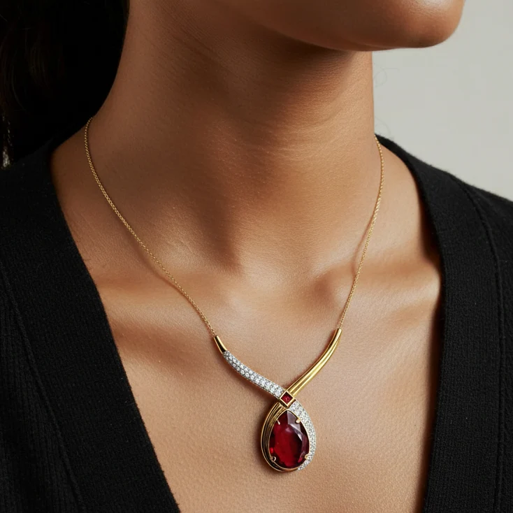 Vintage Swarovski Red Crystal Pendant Necklace - Image 2