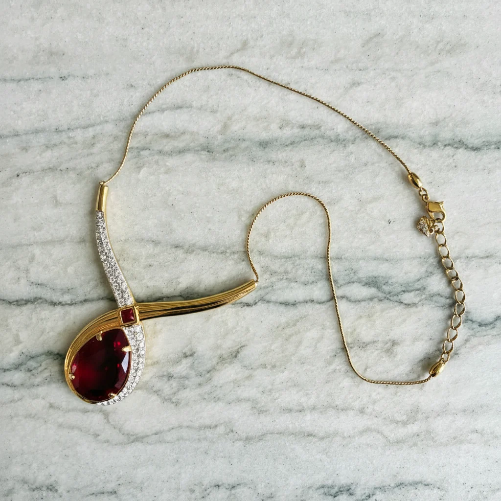 Vintage Swarovski Red Crystal Pendant Necklace - Image 3