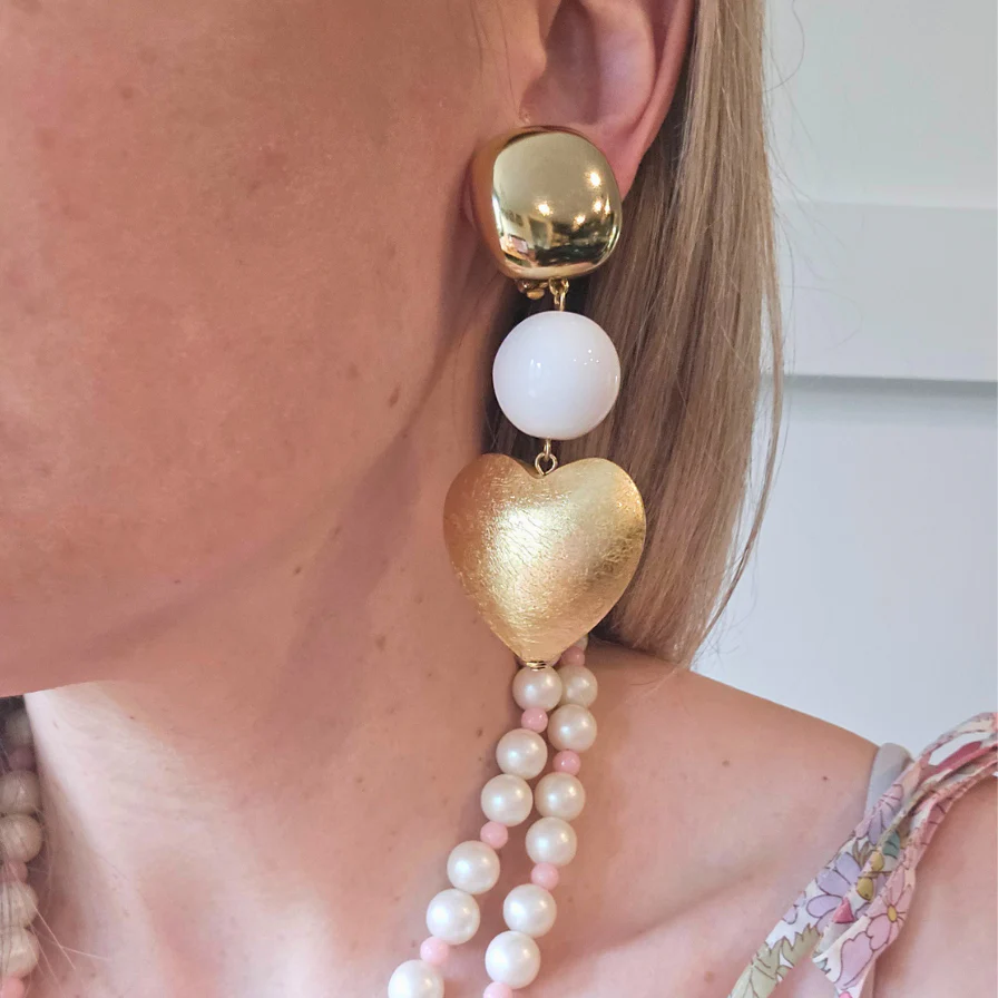 Heart Drop Earrings with Faux Pearls - Image 2