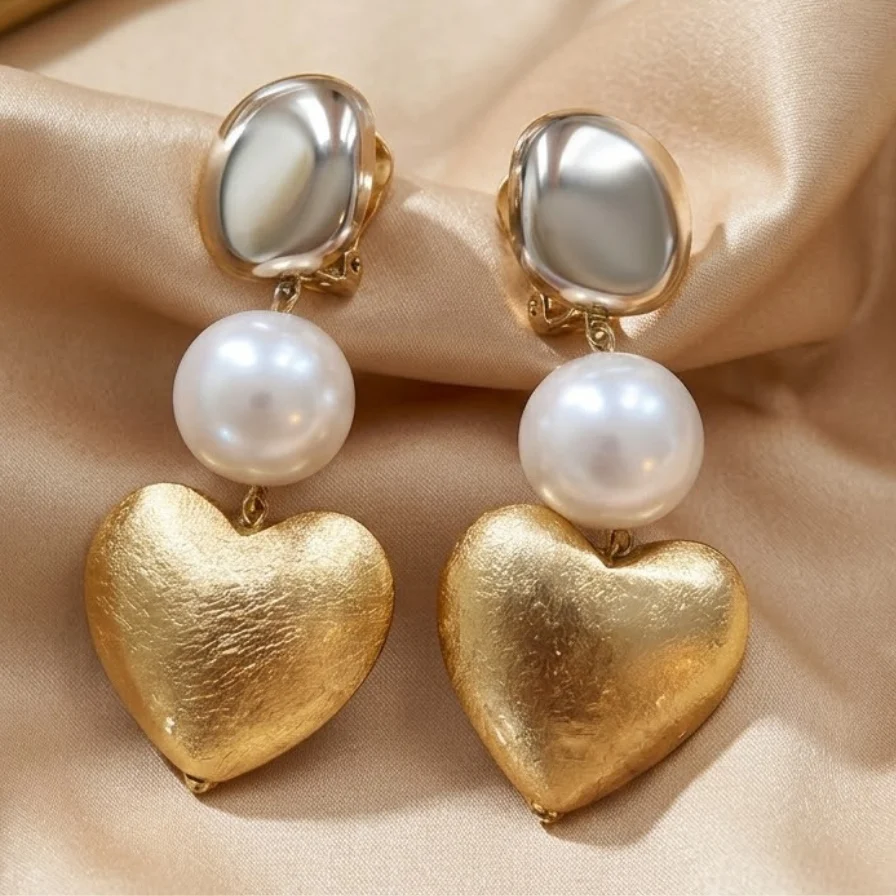 Heart Drop Earrings with Faux Pearls - Image 3