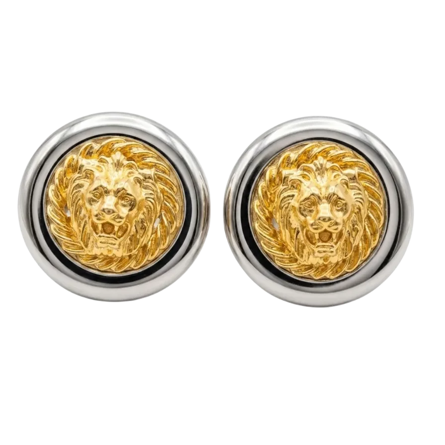 Vintage Two-Tone Lion Head Earrings